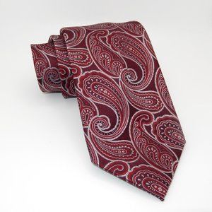 Tasso Elba / Men's Designer 100% Silk Necktie/ Burgundy & Grey / L-58" x W-3.25"